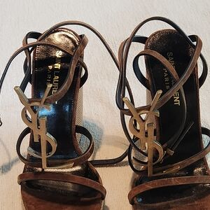Yves Saint Laurent Elegant Brown Strappy Heels
